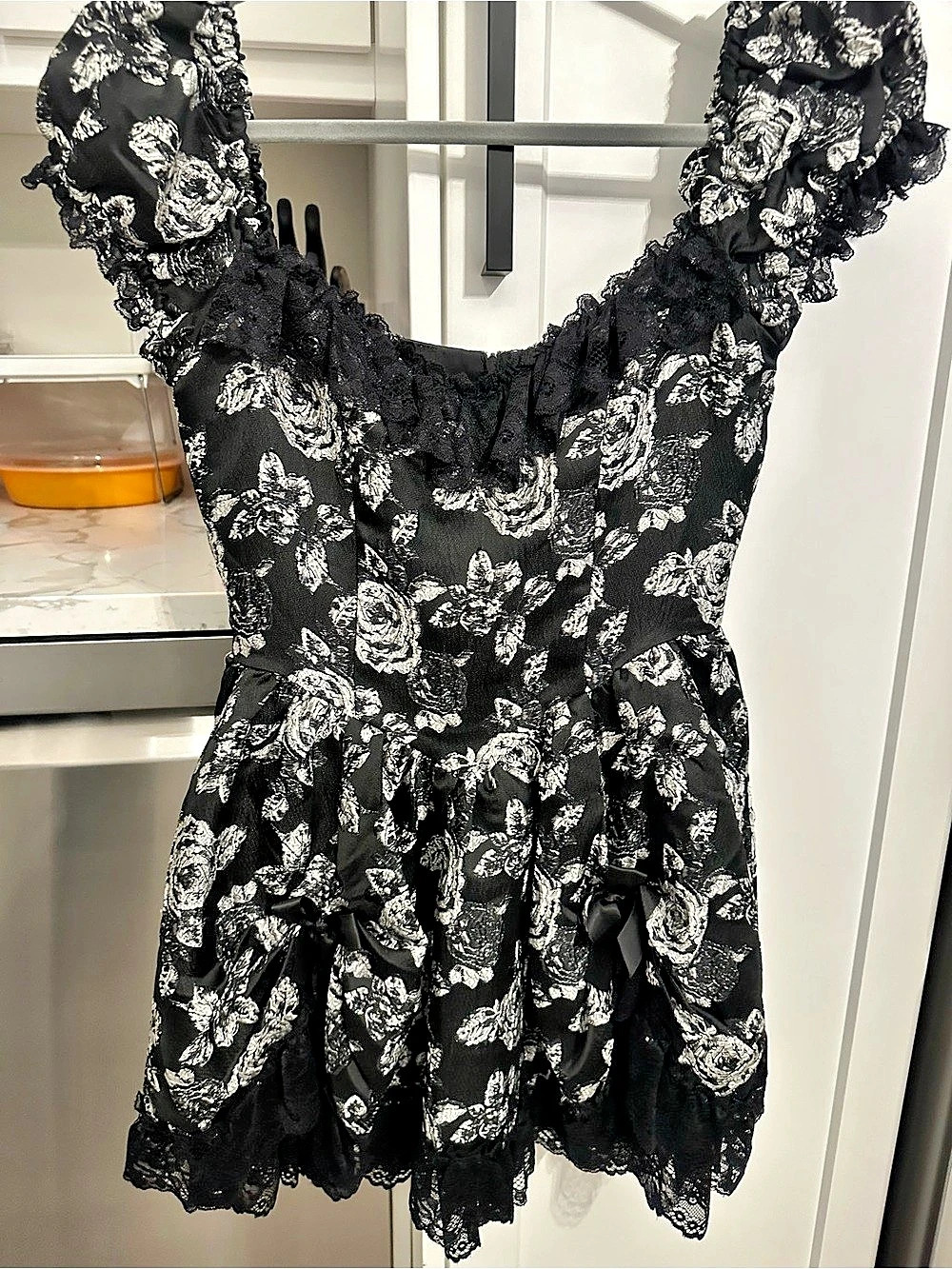 Dolls Kill Sugar Thrillz Tea And Circumstance Brocade Mini Dress in black NWOT